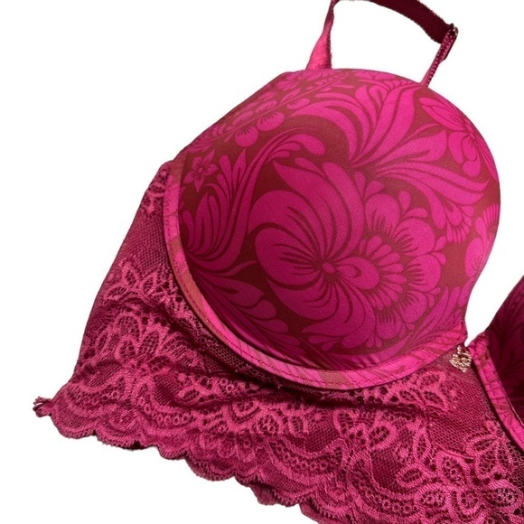 Rachel Roy Magenta Floral Print 5 Hook Push Up Bra 38D - Picture 2 of 7